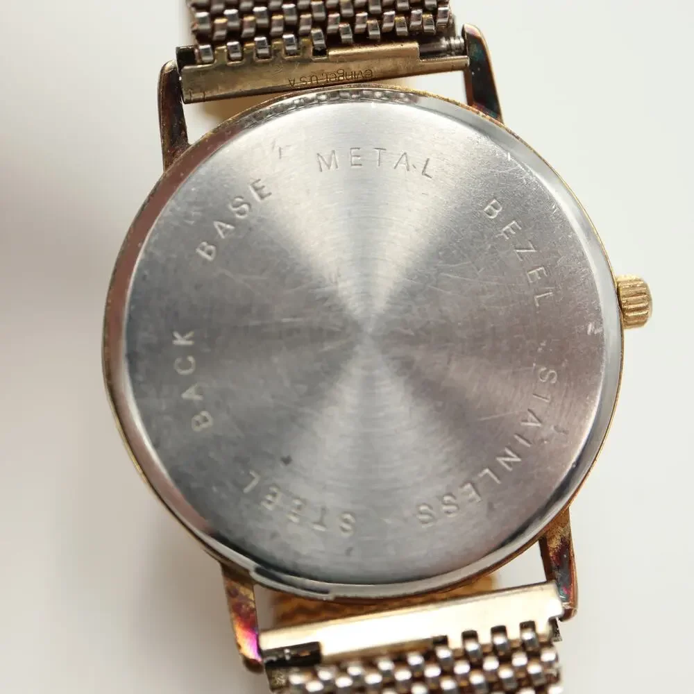 Vintage Edison Gold Tone Unisex 32mm Dress Watch Stretchy Band w New Battery